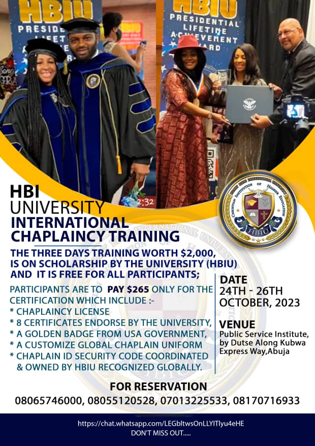 HBI UNIVERSITY INTERNATIONAL CHAPLAINCY TRAINING.