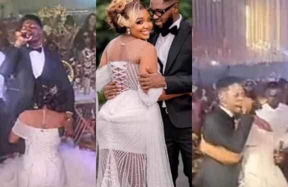 Moses Bliss: Mixed reactions as Actress Ekene Umenwa goes on knees, hugs Singer on wedding day